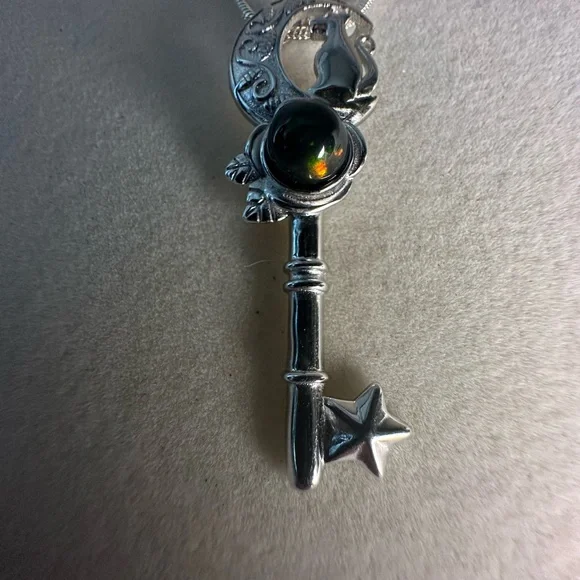 Silver 925 Cat and Moon Key Shape Pendant Necklace on Stainless Steel Chain - Picture 10 of 16